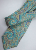 NWT Brooks Brothers Light Teal Blue and Golds Paisley 3 3/8 Long Silk Tie NEW - $66.49