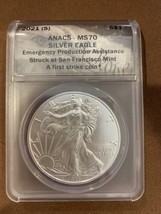 2021 S- American Silver Eagle- ANACS- MS70- First Strike- Emergency Prod... - £62.95 GBP