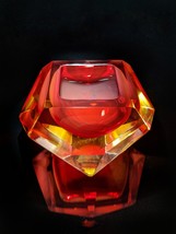 Sommerso Murano Flavio Poli Yellow &amp; Red Faceted Glass Ashtray  Italy  #9544 - £217.29 GBP