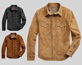 Men&#39;s 100% Real Suede Leather Trucker Jacket Premium Scully Shirt Wester... - $69.10+