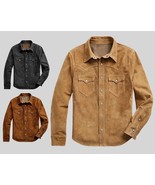 Men&#39;s 100% Real Suede Leather Trucker Jacket Premium Scully Shirt Wester... - $69.10+