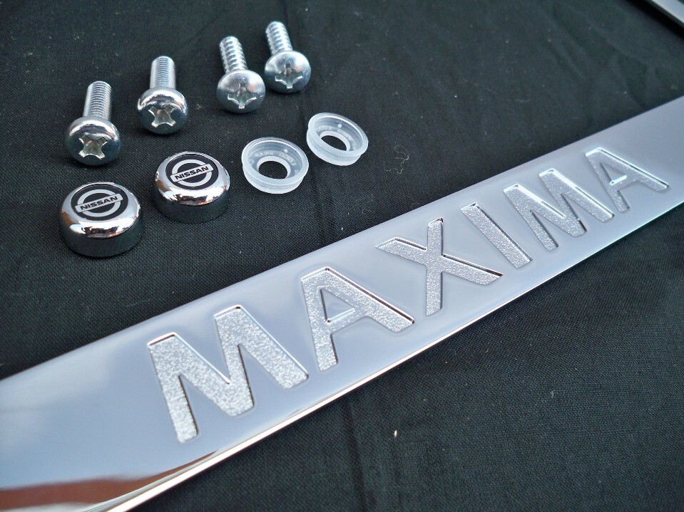 Engraved Letters Chrome Zinc License Plate Frame w/ Logo Cap For Nissan Maxima Item image 4