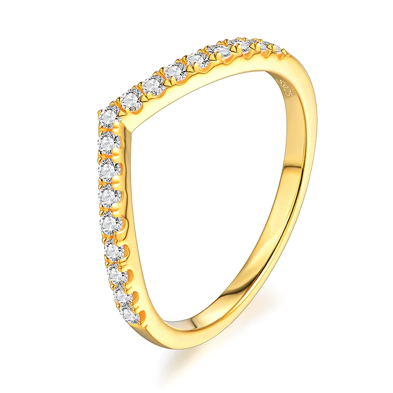 Moissanite Diamond 18K Plated Rings Jewelry Moissanite Chevron Shared Prong Set  - £45.93 GBP