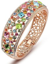 Party Queen Rose Gold Plated Bangle Bracelet With Multicolor Austrian Crystals - £66.07 GBP