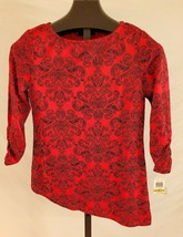 NWT Style &amp; Co Petite Festive Shine Red Black Flocked Blouse Misses Size PS - £19.78 GBP