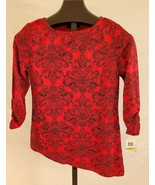 NWT Style &amp; Co Petite Festive Shine Red Black Flocked Blouse Misses Size PS - £19.67 GBP