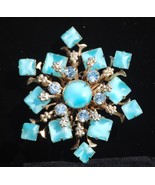 Snowflake Brooch Pin Turquoise Color Blue Rhinestones Jewelry Starburst ... - £19.71 GBP