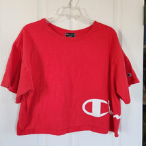 Champion Heritage Red Crop Top Cropped T-Shirt Large Side Script Logo ShrtSleeve - £7.75 GBP