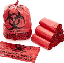 Biohazard Waste Disposable Bag, 7-10 gallon, 24&quot;, 1.3 mil, Red, Roll of 100 - £11.78 GBP