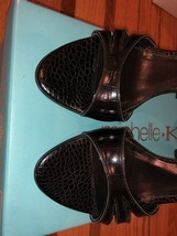 Michelle K Black Snakeskin Open Toe Strappy Pump Sandal Size 6.5 - £15.66 GBP
