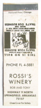 Rossi&#39;s Winery - Springfield, Arkansas 20 Strike Matchbook Cover Matchcover AR - £1.37 GBP