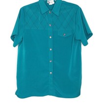 Maggie Sweet Womens Blouse Size Large Button Front Short Sleeve Collared Green - £10.36 GBP