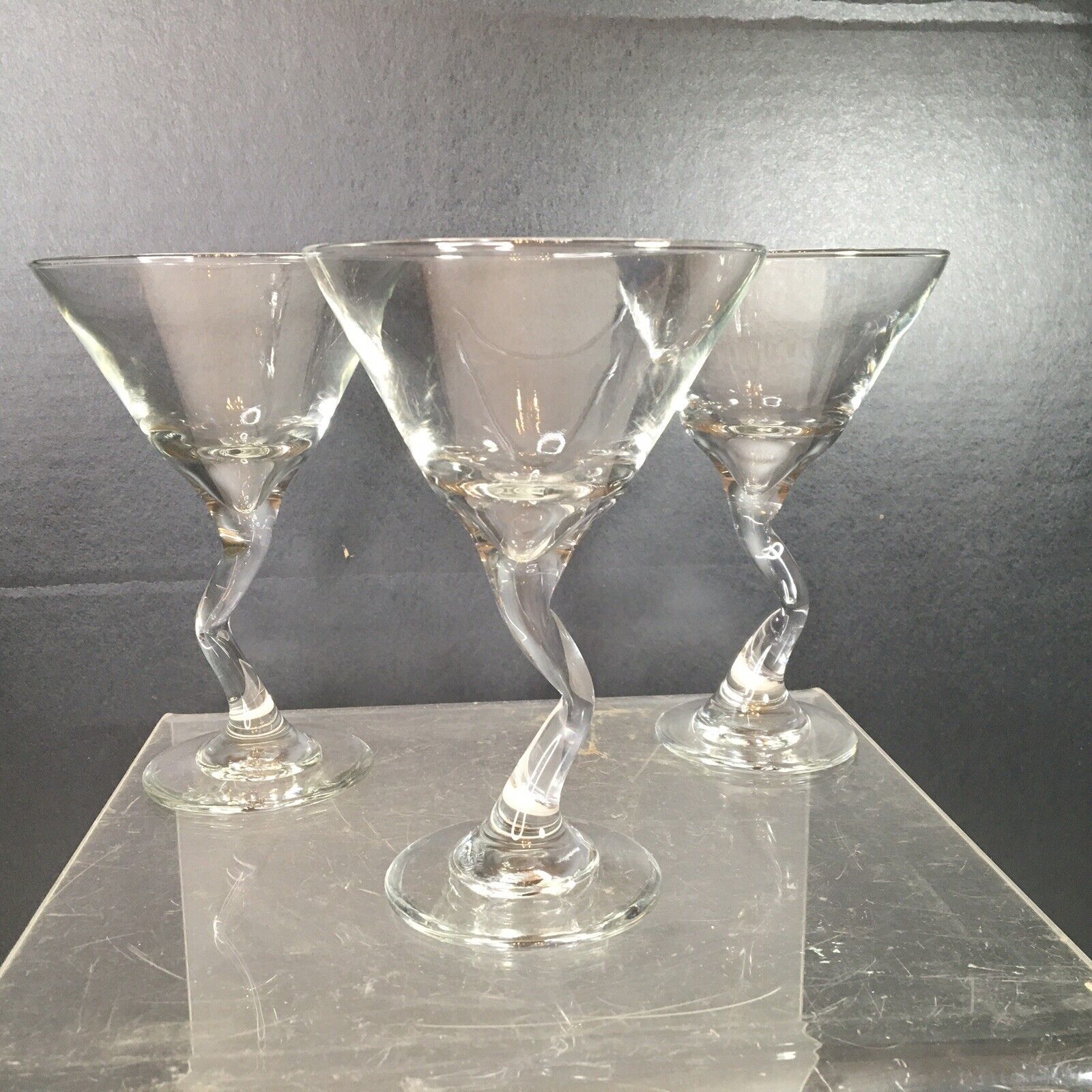 Vtg Libbey Martini Glasses W/  Crooked Stem Bent Zig Zag Barware Lot Of 3 READ - $16.88