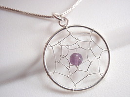 Purple Amethyst Dream Catcher Pendant 925 Sterling Silver Corona Sun Jewelry - £12.94 GBP
