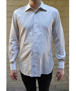 Valentino White Stripe Button Down LS Dress Shirt 39 15 1/2 Italy - $107.63 CAD
