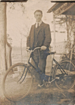 Proud Young Man On BICYCLE~1910s Real Photo Postcard - £8.05 GBP