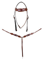 Horse  Western Feather Tooled Browband Bridle &amp; Breast Collar Set Brown ... - £53.56 GBP