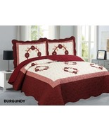 LIDIA FLOWERS BURGUNDY COLOR EMBROIDERY BEDSPREAD SET 3 PCS QUEEN SIZE - €47,07 EUR