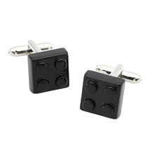 BUILDING BLOCK CUFFLINKS Black Enamel Metal Novelty Toy Brick NEW wtih G... - $16.36 CAD