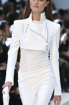 Veste en cuir femme boléro court blanc taille XS SML XL XXL sur mesure - £94.05 GBP