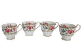 Set Of 4 Vintage Royal Grafton Bone China Tea Cups Pink &amp; Blue Floral Pattern - £46.60 GBP