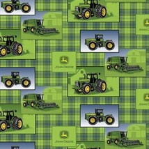 Cotton John Deere Tractors Plaid Green Patch Fabric Print by the Yard D5... - $12.95