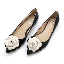 Brand Camellia Flower Shoes Women Leather Flats Ladies Office Dress Shoes Pointy - £27.84 GBP