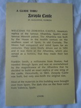 A Guide Thru Zorayda Castle St. Augustine FL Information Card - $1.99