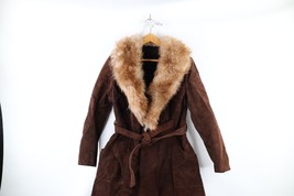 Vintage 60s Womens Large Heavyweight Shearling Lined Suede Leather Belte... - £355.25 GBP