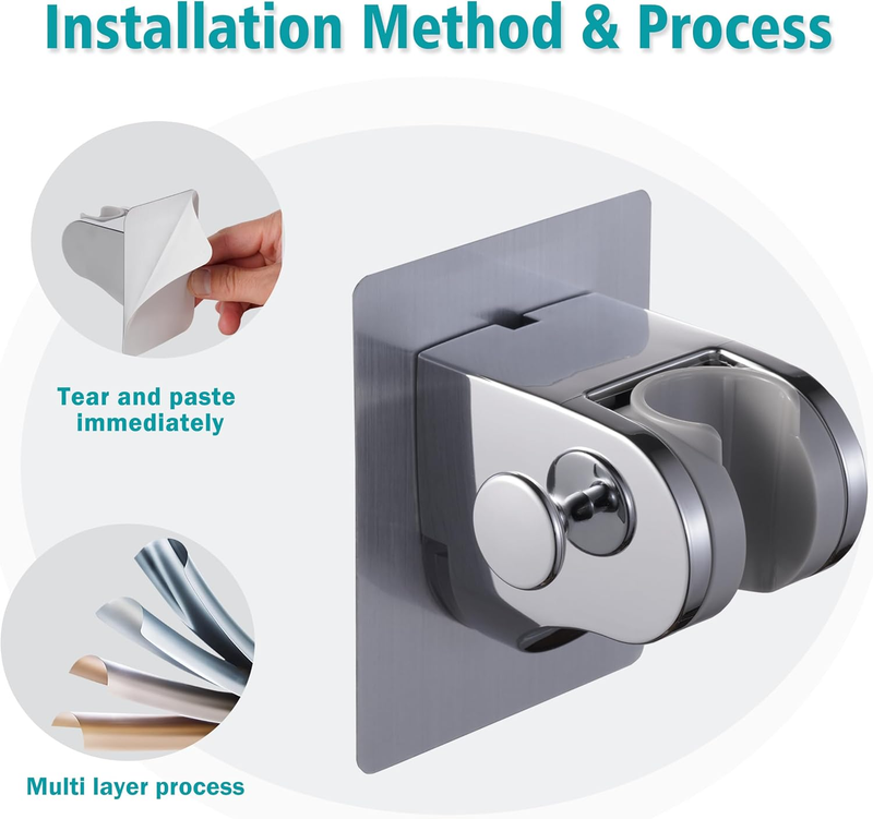 Handheld Shower Head Holder with 2 Hanger Hooks,Strong Adhesive&Waterproof No Dr Item image 7