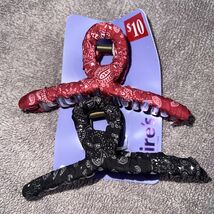 Claire’s Bandana Print Hair Claw Clips Set of 2 Red and Black Fabric Wra... - $13.87 CAD