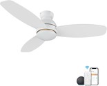 Ceme 48&quot; White Ceiling Fan With Light Flush Mount, Dc 10 Speeds, And Alexa. - £173.81 GBP