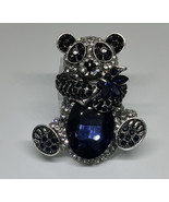 Sparkling Multi Color Austrian Crystal, Blue Glass Panda Silver Brooch /... - $192.52 MXN
