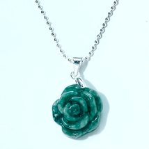 ATJ3 Beautiful Jade Flower &amp; Sterling 925 Silver Necklace - £74.90 GBP