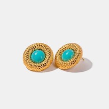 Artificial Turquoise Stainless Steel Gold-Plated Earrings - $16.53