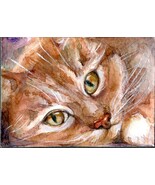 ACEO Watercolor Painting Ginger Cat Animal Art Card Signed by Artist OOAK - $100.00