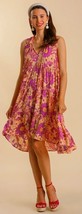 New Umgee S M L Mixed Floral Print Sleeveless Tie Front Midi Dress Ruffl... - £22.27 GBP