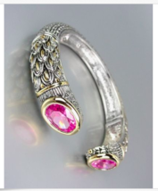 STUNNING Designer Inspired Pink Topaz CZ Crystals Balinese Cuff Bracelet - £31.78 GBP