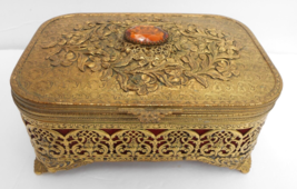 Vintage Ormolu Filigree Jewelry Box Gold Casket Vanity Globe Stylebuilt 9&quot; Matso - £256.39 GBP