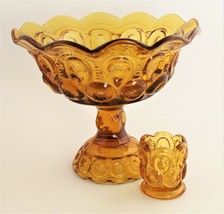 LOT OF VINTAGE L E SMITH MOON &amp; STARS COMPOTE &amp; TOOTHPICK HOLDER AMBER  - £15.63 GBP
