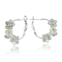 Boho Elegance Gray Labradorite Cluster Latch Back Sterling Silver Hoop Earrings - £13.75 GBP