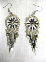 New Hand Made Spiral Star Spirit Dreamcatcher W Black Beads Hook Wire Earrings - £7.96 GBP