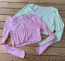 lot of 2 BP. NWOT women’s half snap crop Top shirt size L green pink M4 - £15.28 GBP