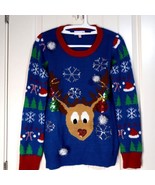 Bongo Reindeer Ugly Christmas Sweater Sequins Embellished Size Medium - £14.02 GBP