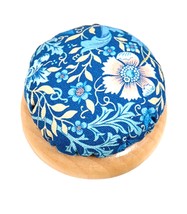 Blue Floral Woodblock Fabric Pincushion with Wood Base - $111.54 MXN