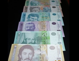 Serbia Dinar Banknotes Set 10, 20, 50, 100 Dinara Tesla, 200, 500, UNC - $23.81