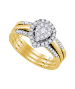 10kt Yellow Gold Diamond Teardrop Cluster Bridal Wedding Engagement Ring... - £805.38 GBP