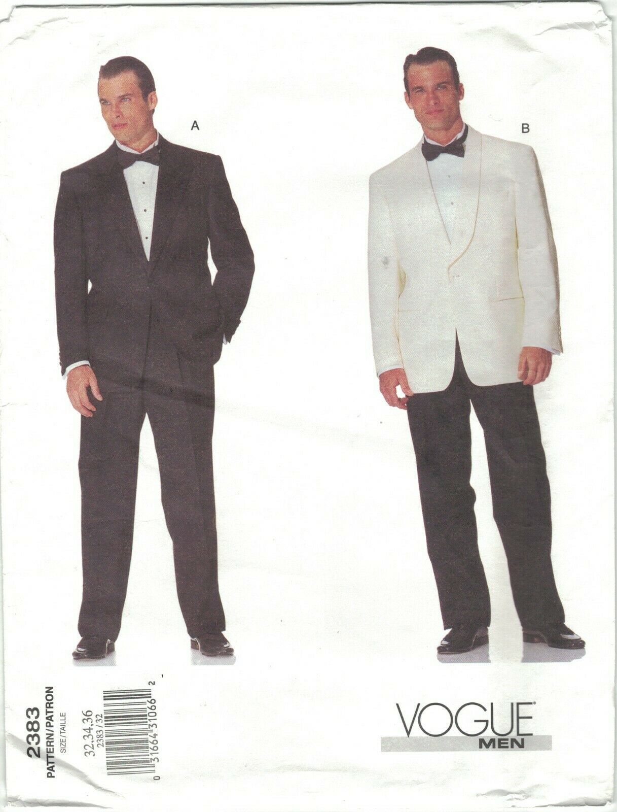 Vogue 2383 Men's Single Breasted Tuxedo Suit & Dinner Jacket Choose Size Uncut - $14.99