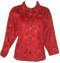 Chico&#39;s Design Red Button-Up Blouse Symbol Print - £17.12 GBP