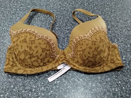 Body by Victoria Secret Bra Women 34D Brown Green Lined Demi Cup Lace Underwired - £13.28 GBP